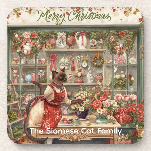 Posavasos Arreglo floral de Navidades de gato por periódico (Frente)