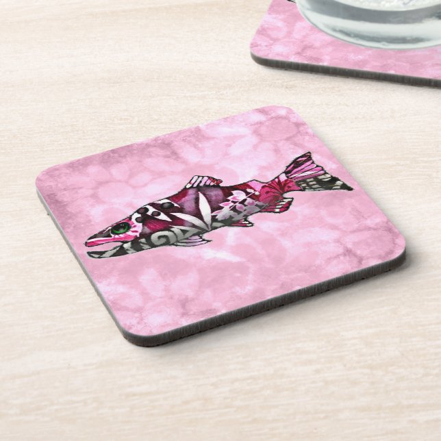 Posavasos Arroz caprichoso Resumen Salmon Pintar arte (Lado Izquierdo)