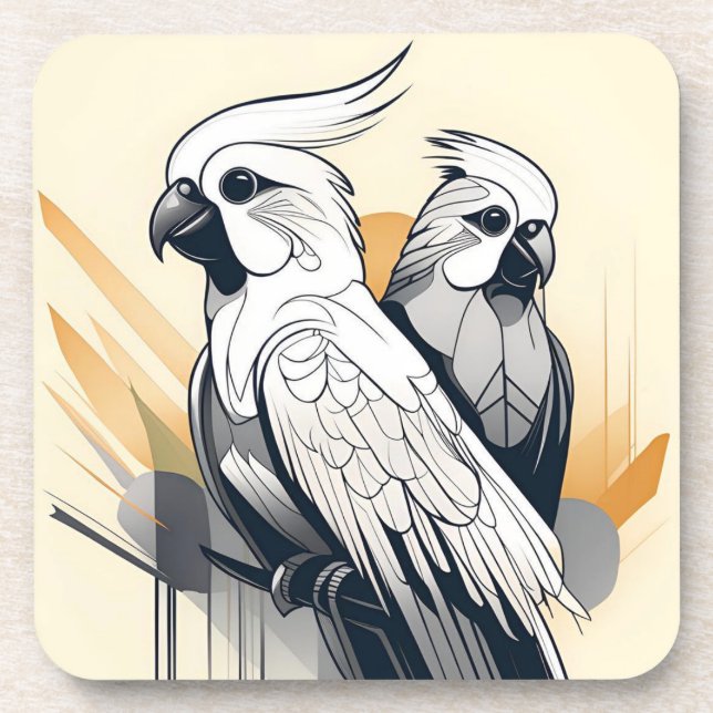 Posavasos Art Deco Cockatiel Conjunto de escayola de plástic (Frente)