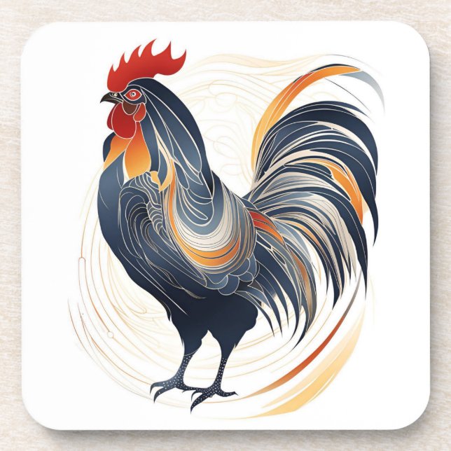 Posavasos Art Deco Rooster Juego de escayola de plástico dur (Frente)