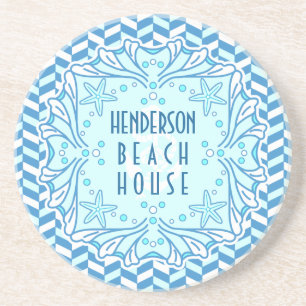 Posavasos Art déco Shell de la casa de playa y personalizad