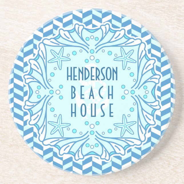 Posavasos Art déco Shell de la casa de playa y personalizado (Frente)