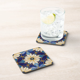 Posavasos Art Deco vajilla para bar azul profundo dorado flo