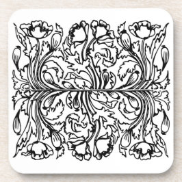 Posavasos Art Nouveau amapola floral blanco negro elegante