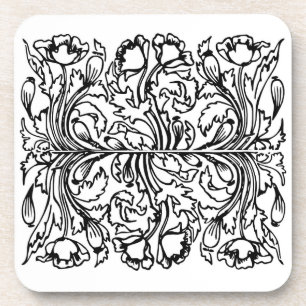 Posavasos Art Nouveau amapola floral blanco negro elegante