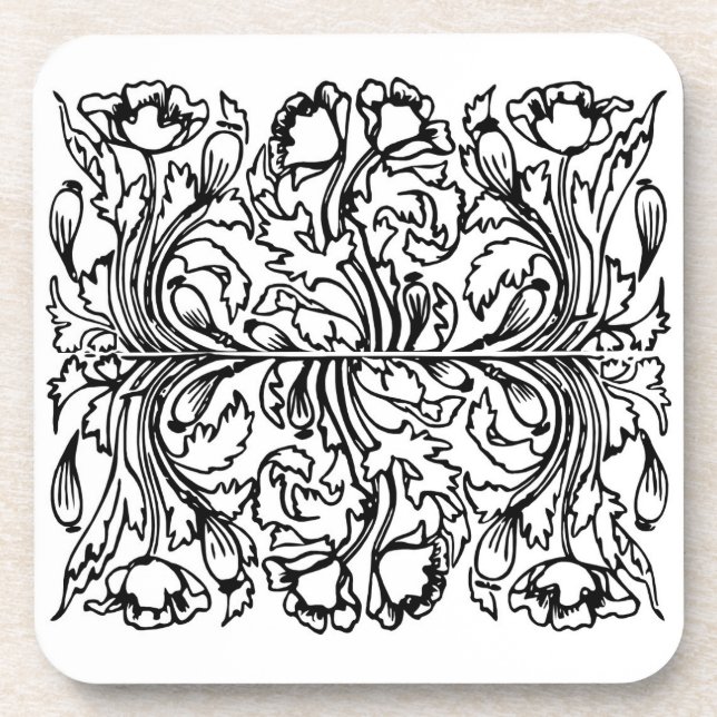 Posavasos Art Nouveau amapola floral blanco negro elegante (Frente)