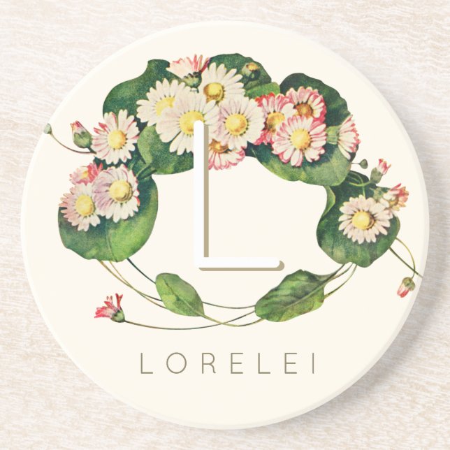 Posavasos Art Nouveau Daisies fue un monograma para personal (Frente)