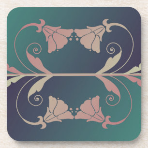 Posavasos Art Nouveau fuschia flor rosa azul verde elegante