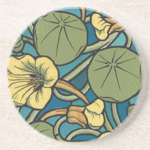 Posavasos Art Nouveau Nasturtium Azul Dorado floral Verneuil