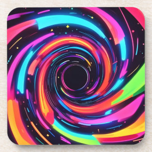 Posavasos Arte abstracto colorido de espiral neón