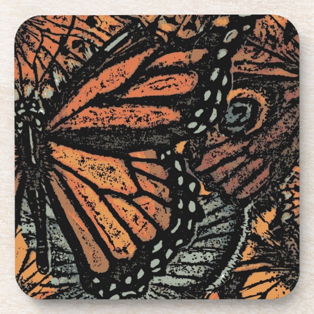 Posavasos arte abstracto de fantasía de mariposa naranja (Frente)