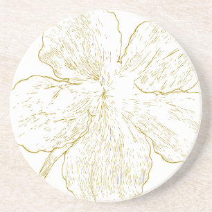 Posavasos Arte abstracto de línea floral dorada elegante