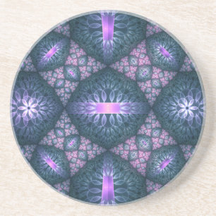 Posavasos Arte abstracto de patrón fractal 3D azul púrpura r
