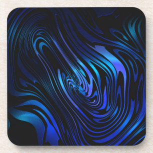 Posavasos Arte abstracto de remolino azul y negro