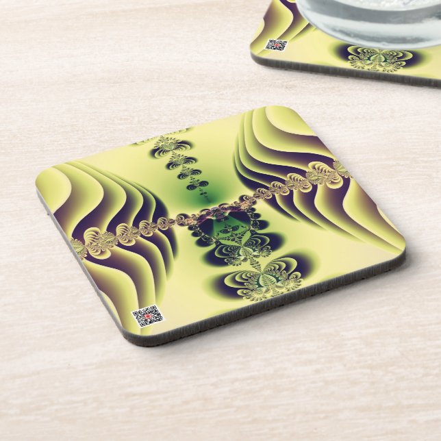 Posavasos Arte abstracto de simetría fractal verde lima (Lado Izquierdo)