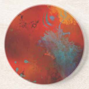 Posavasos Arte abstracto digital grunge rojo, acuático y dor
