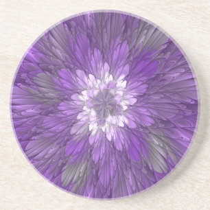 Posavasos Arte abstracto fractal de flor púrpura psicodélico