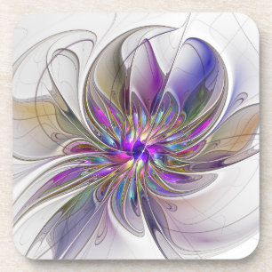 Posavasos Arte abstracto fractal de flores enérgico y colori