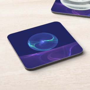 Posavasos Arte abstracto fractal de sueño azul púrpura lumin