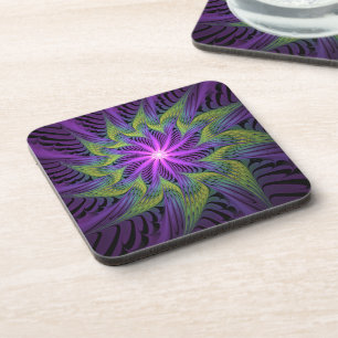 Posavasos Arte abstracto fractal moderno de flor púrpura ver