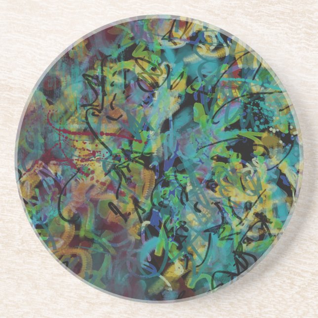 Posavasos Arte abstracto garabateado multicolor (Frente)