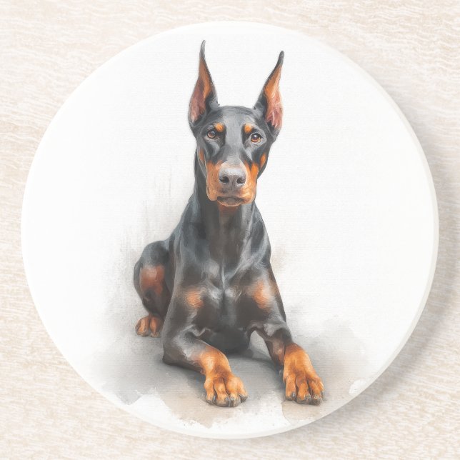 Posavasos Arte Acuarela de Doberman (Frente)