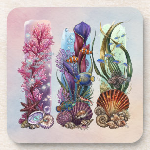 Posavasos Arte Acuarela de Vida Marina del Arrecife de Coral