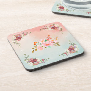 Posavasos Arte acuarela floral, flores florecientes