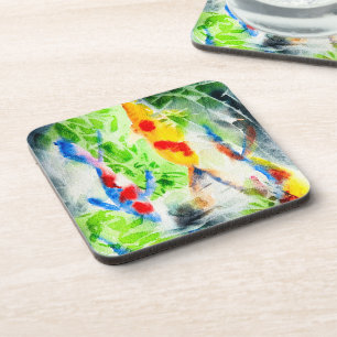 Posavasos Arte acuático colorido de peces de Koi