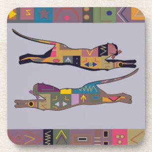 Posavasos Arte africano abstracto de saltar leones