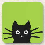 Posavasos Arte animal lindo divertido negro curioso del gato<br><div class="desc">El gato negro que mira a escondidas curioso le está mirando. Sistema divertido de prácticos de costa de la bebida. El gato va a golpear su vidrio de la tabla sobre el piso eventual, pero primero protege su superficie con un práctico de costa apoyado corcho antideslizante. Este sistema divertido del...</div>