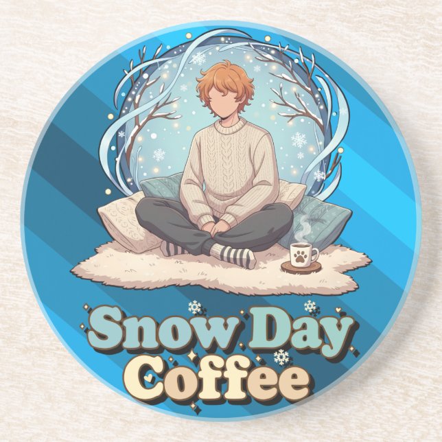 Posavasos Arte Anime Tranquilo de Día Nevado (Frente)
