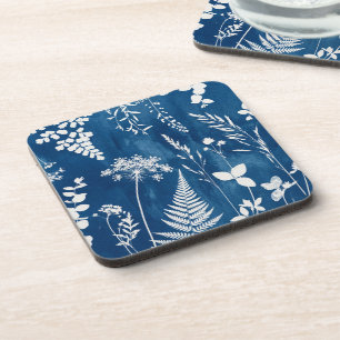 Posavasos Arte botánico de helecho con cianotipia azul añil 