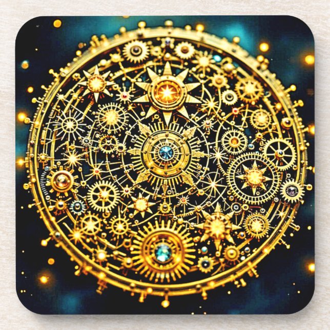 Posavasos Arte Celestial de Relojería Dorada (Frente)