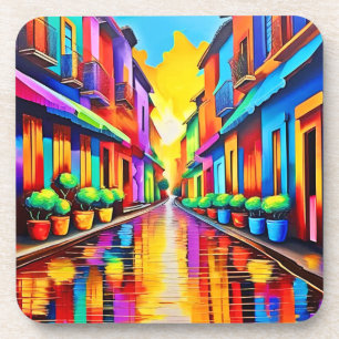 Posavasos Arte colorido de escena callejera