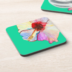 Posavasos arte de acuarela de hibisco de verano