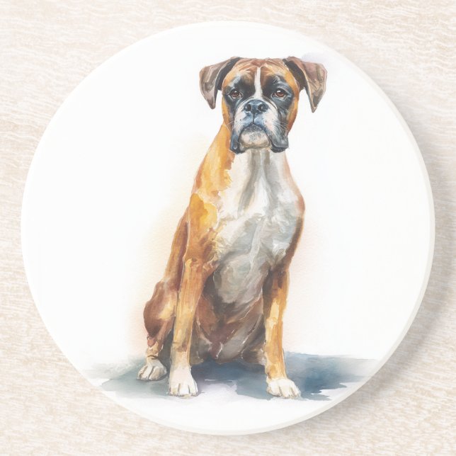 Posavasos Arte de Acuarela de Perro Boxer (Frente)