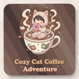 Posavasos Arte de aventura de café de gato acogedor