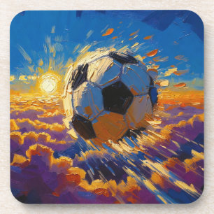 Posavasos Arte de Balón de Fútbol Volador (Pintura al Óleo N