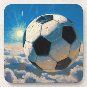 Posavasos Arte de Balón de Fútbol Volador (Pintura al Óleo N