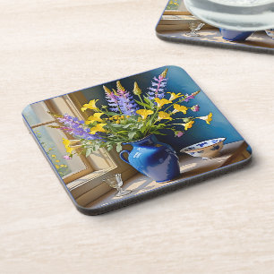 Posavasos Arte de Bouquet morado amarillo azul