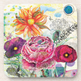 Posavasos Arte de collage de medios mixtos caprichoso