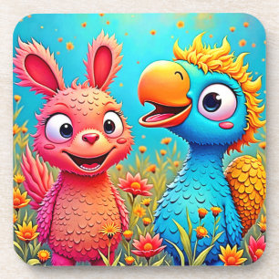 Posavasos Arte de conejo loro de dibujos animados lindo