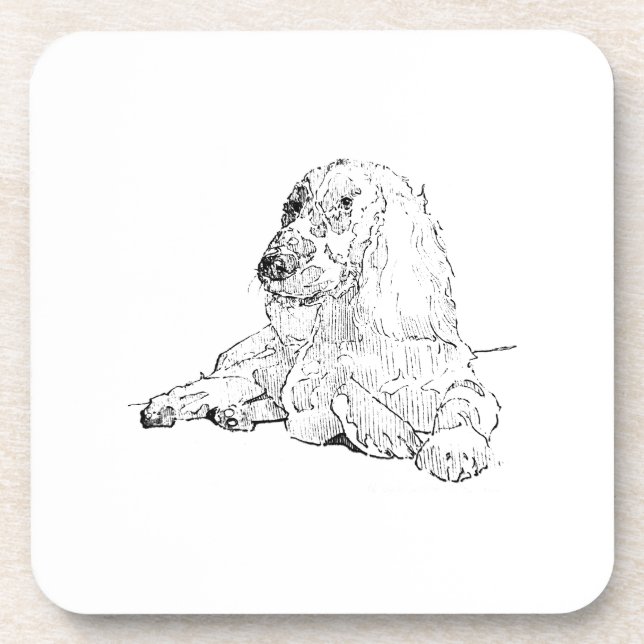 Posavasos Arte de dibujo lineal de Cocker Spaniel Perro  (Frente)