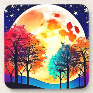 Posavasos Arte de fantasía del bosque iluminado por la luna