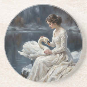 Posavasos Arte de fantasía romántica de doncella cisne lago