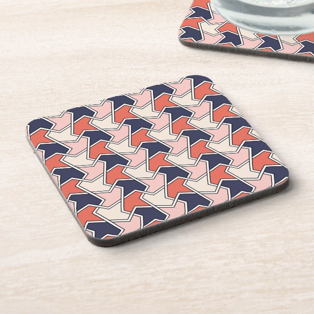 Posavasos Arte de flechas geométricas azul rojo oriental (Lado Izquierdo)