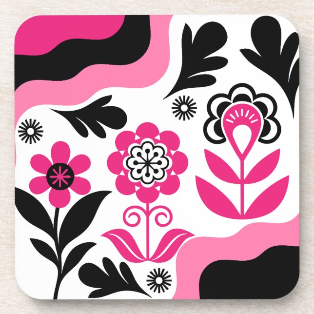 Posavasos Arte de Flor Rosa Abstracto Boho (Frente)