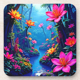 Posavasos Arte de Floración del Río del Bosque Encantado