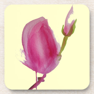 Posavasos Arte de flores acuáticas de Magnolia rosa